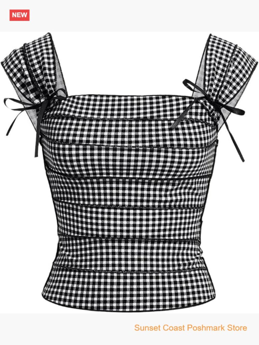 Gingham Print Bow Tie Square Neck Sleeveless Tank Top